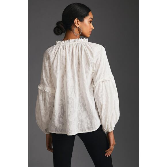 Anthropologie Justine White Blouse - Large Petite Women's - New - Picture 3 of 4